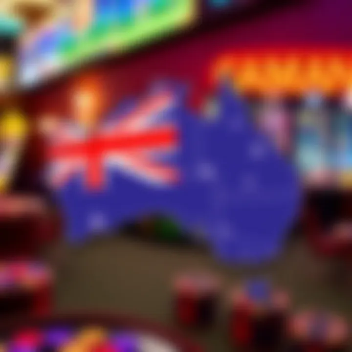 Illustration of Australian map with highlighted legal zones for online gambling and pokies