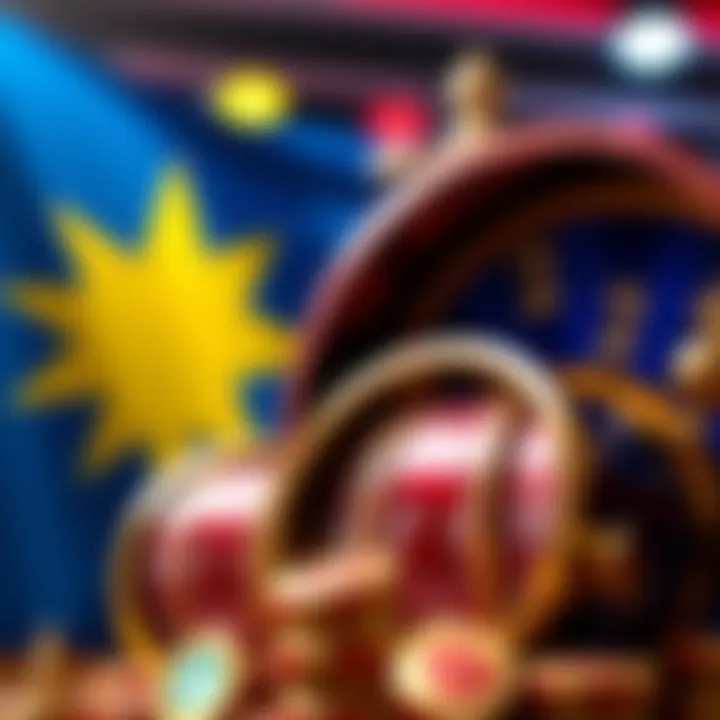 Graphic showing Australian flag colors combined with casino elements like spinning reels and bonus icons