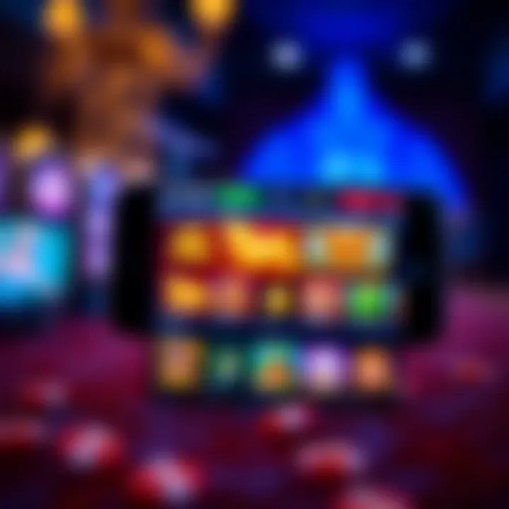 Mobile phone displaying the Wolf Winner Casino app interface with vibrant game icons and navigation options