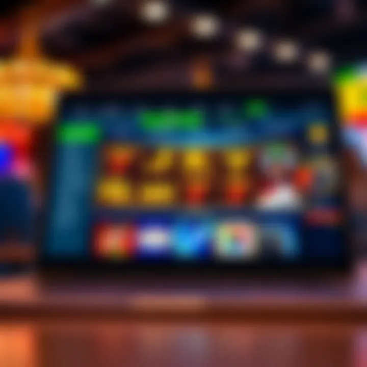 Online casino interface displaying various slot games and betting options on a laptop screen