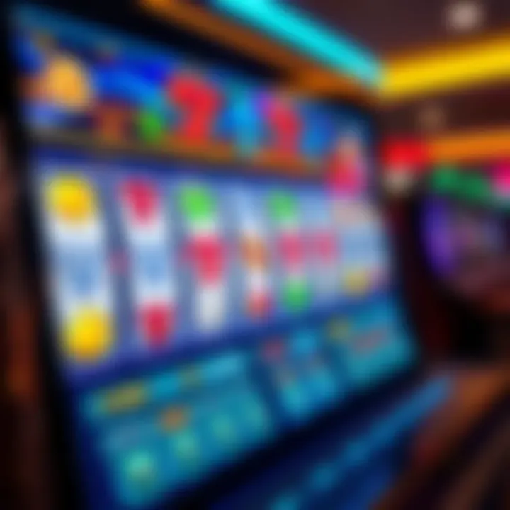 Colorful online pokies game interface displaying spinning reels and various symbols