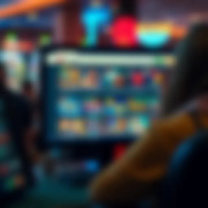 Illustration of a computer screen displaying secure online gambling platform features for Australian players