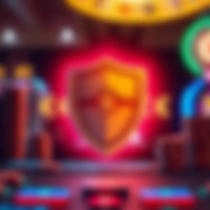 Illustration of secure online casino elements including shield and currency icons