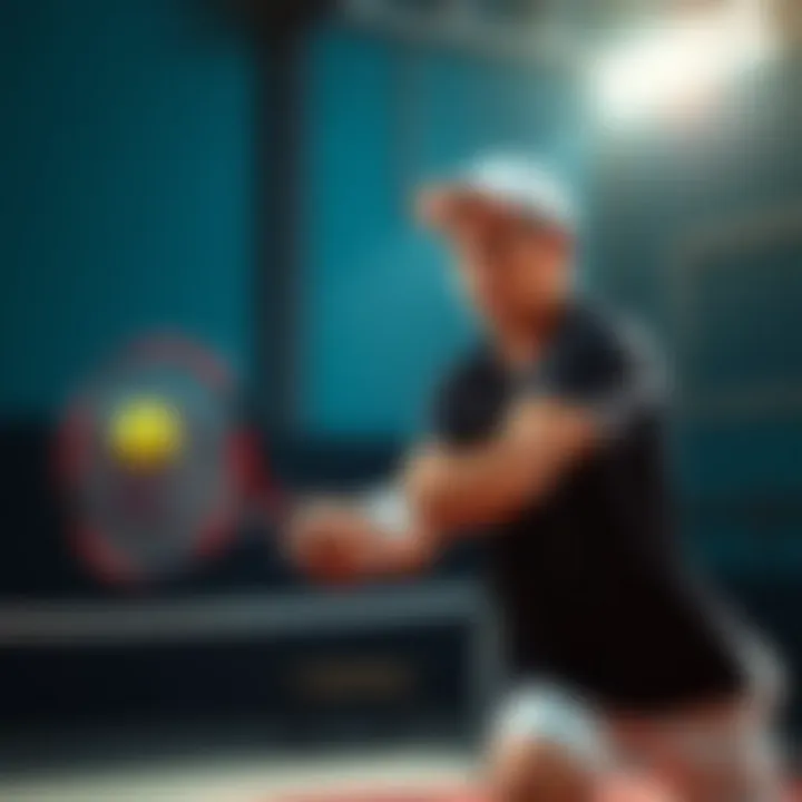 Professional tennis player executing a powerful forehand stroke on the court