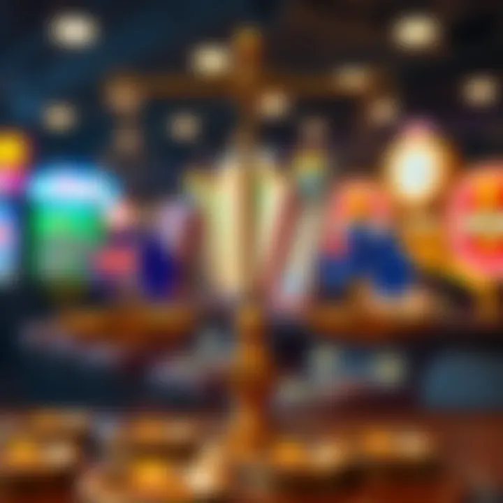 Graphic showing legal scales balanced with symbols of online gaming and Australian map