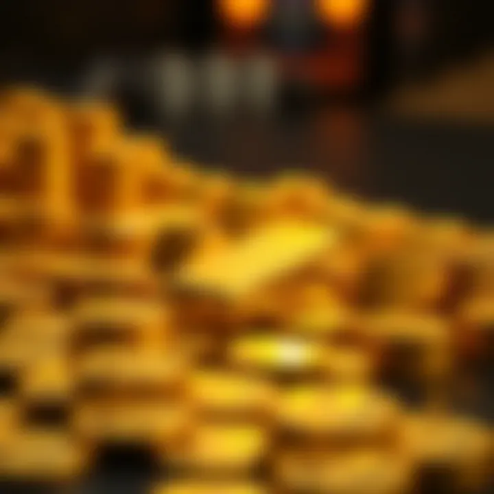 Shiny gold bars and coins arranged to reflect wealth and value, highlighting the cultural importance of gold