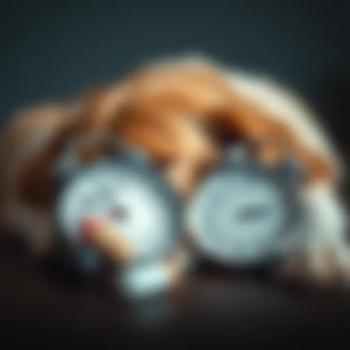 Dog resting calmly with a clock symbolizing medication withdrawal period