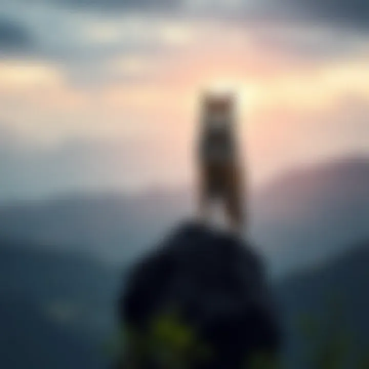 Illustration of a lone wolf standing confidently on a rock overlooking a vast landscape symbolizing leadership and determination