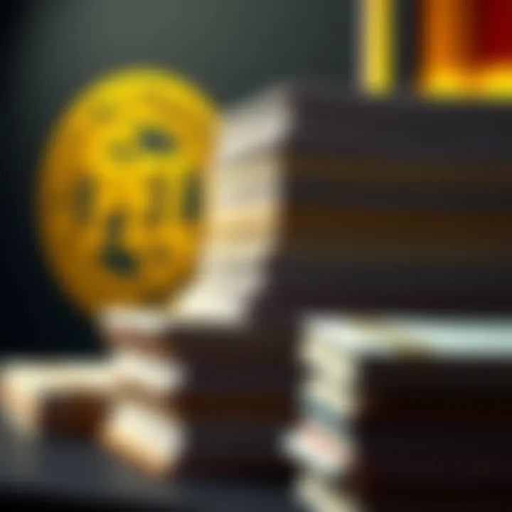 Stacks of winning essays displayed alongside the Political Economy Club emblem