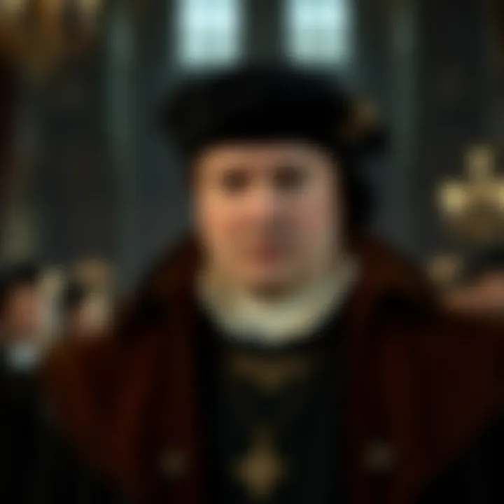 Historical depiction of Thomas Cromwell in Tudor-era attire reflecting the setting of Wolf Hall