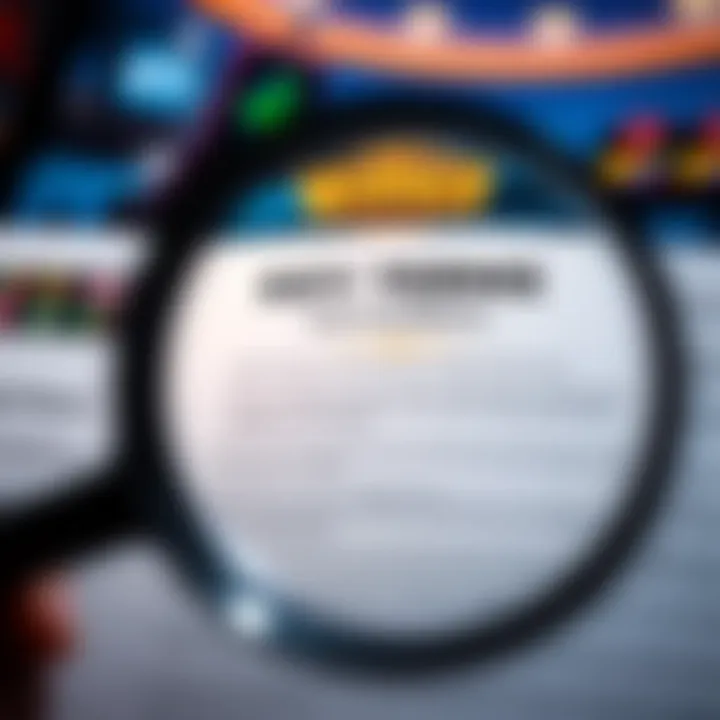 Graphic highlighting key terms and conditions related to online betting bonuses with magnifying glass focusing on important details