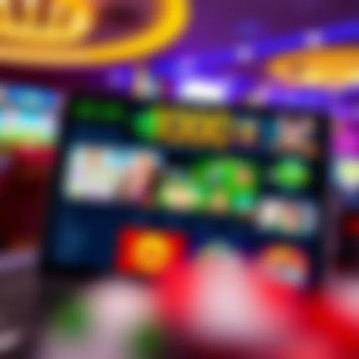 Wide selection of online casino games on a digital screen