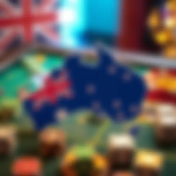 Australian map with casino elements indicating legal considerations for local players