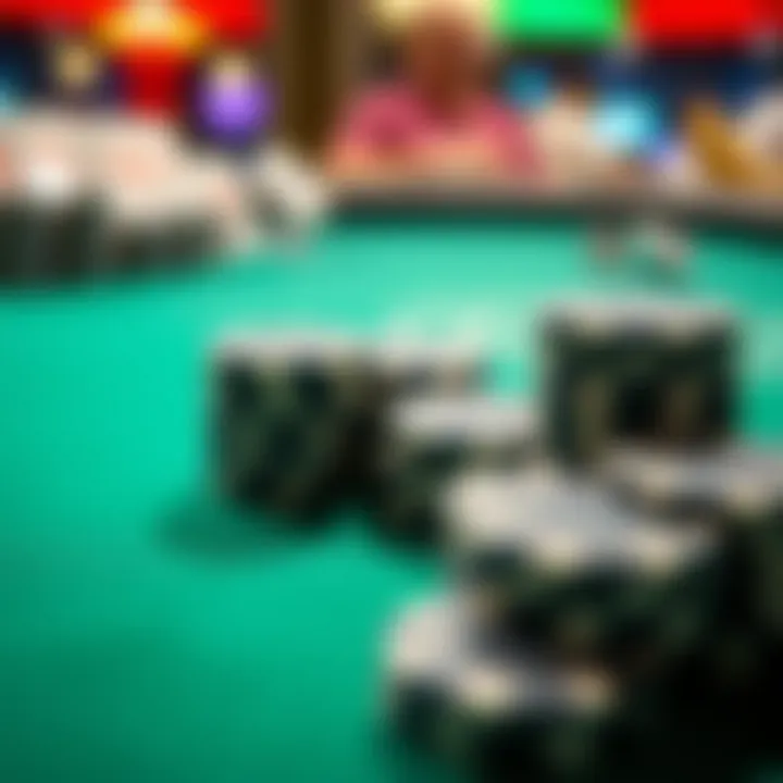 Close-up of casino chips stacked on a green felt table symbolizing free chip bonuses