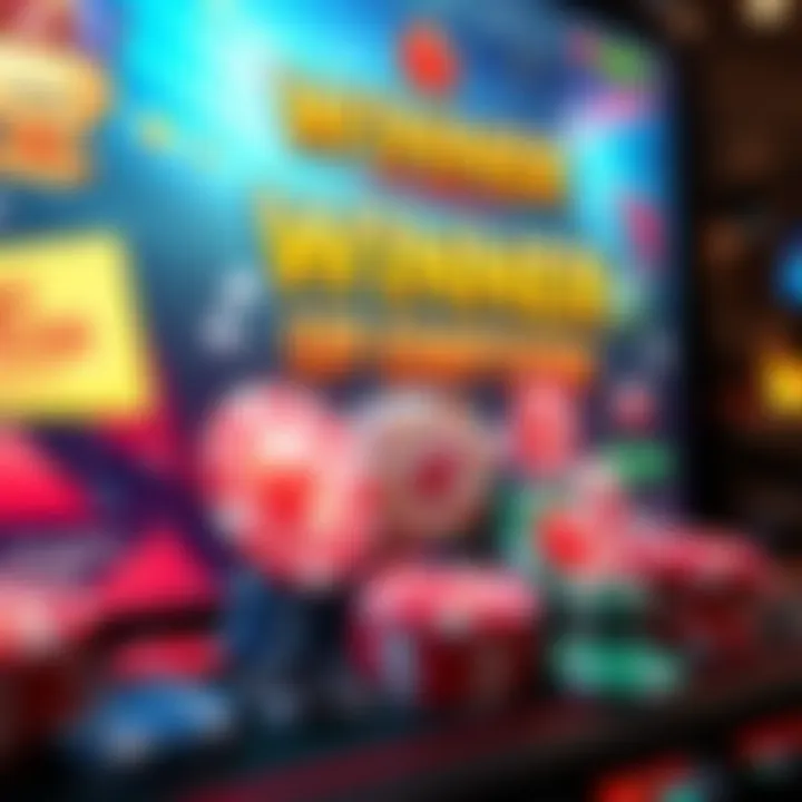 Illustration showing various casino chips and promotional vouchers on a digital screen