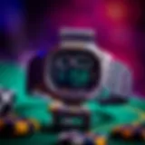 Close-up view of Wolf Winner Casio watch highlighting its digital display and classic strap design