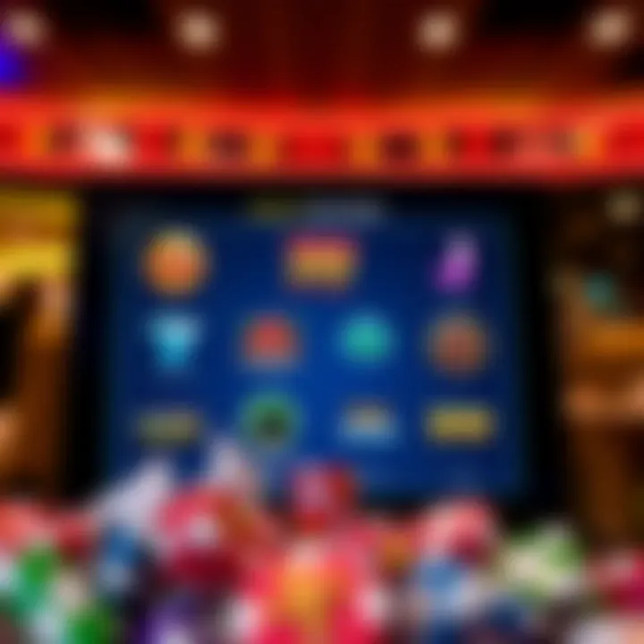 Graphic showing various online casino bonus icons including free spins and no deposit credits on a digital interface