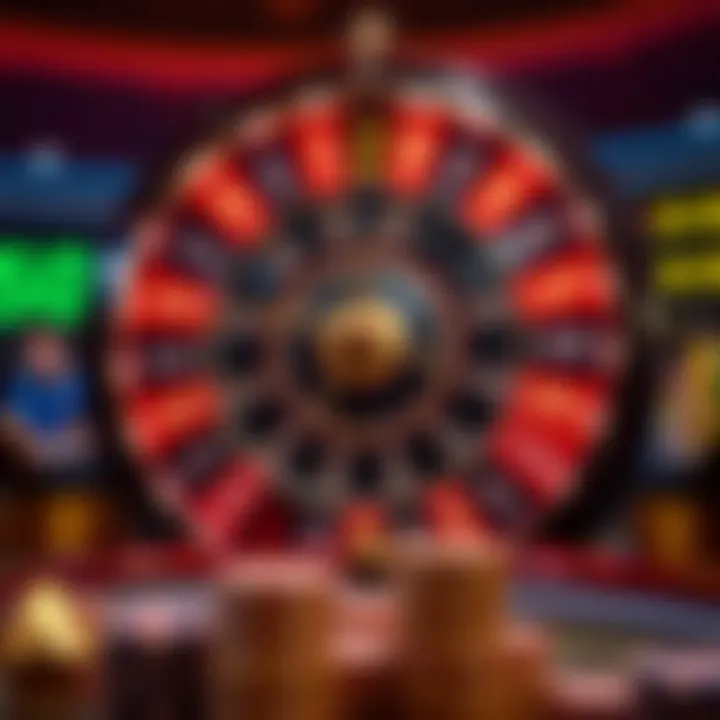 Illustration showing a spinning casino wheel with glowing symbols representing free spins rewards