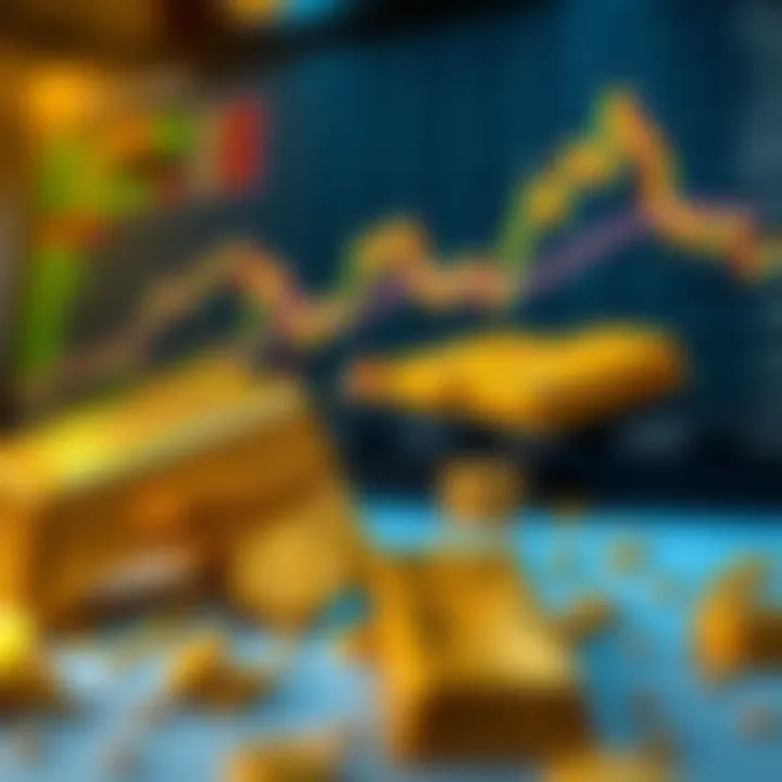 Conceptual illustration showing gold bars alongside a market chart indicating value trends