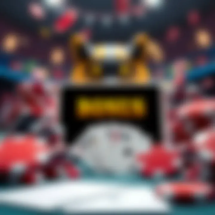 Illustration of a glowing bonus code surrounded by casino chips and cards