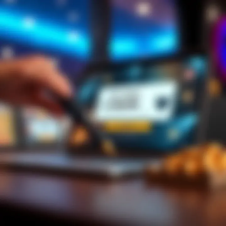 Illustration of a digital coupon code being applied on a laptop screen with savings icons