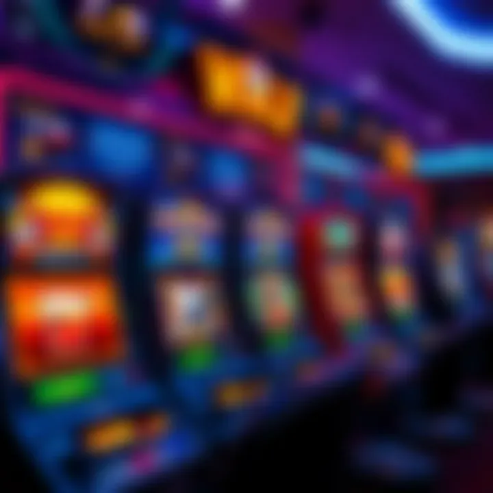 Colorful online casino interface showing slot machine games and betting options