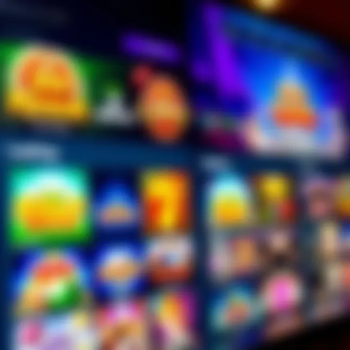 Colorful online casino interface showing a variety of slot games and live dealer options