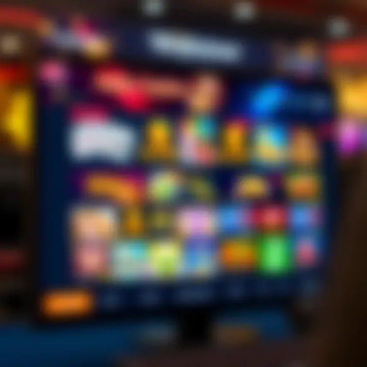 Online casino interface showing various game options and colorful themes