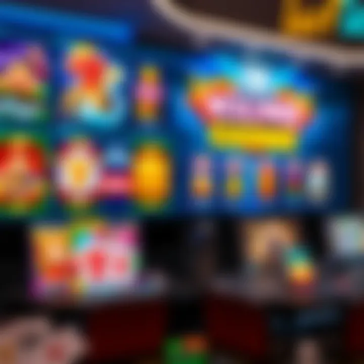 Colorful online casino game interface showing pokies and table games