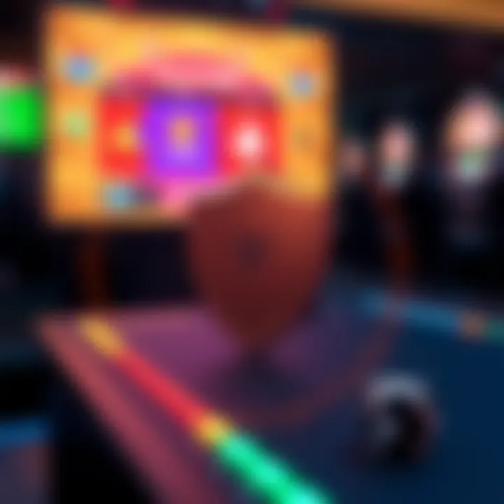 Illustration representing online gaming risks with caution symbols and a secure shield