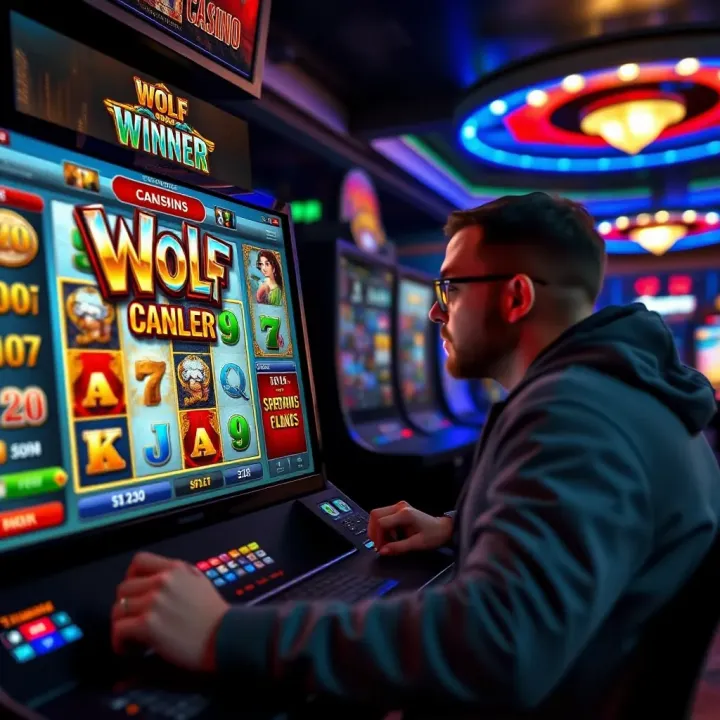 Illustration of a player navigating a casino platform to claim Wolf Winner free spins bonus