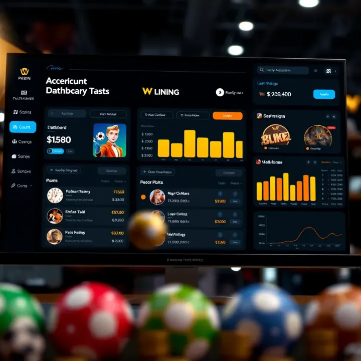 User interface displaying WolfWinner platform dashboard with account overview and navigation menu