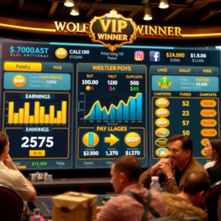 Visual representation of managing VIP earnings with charts and payout icons