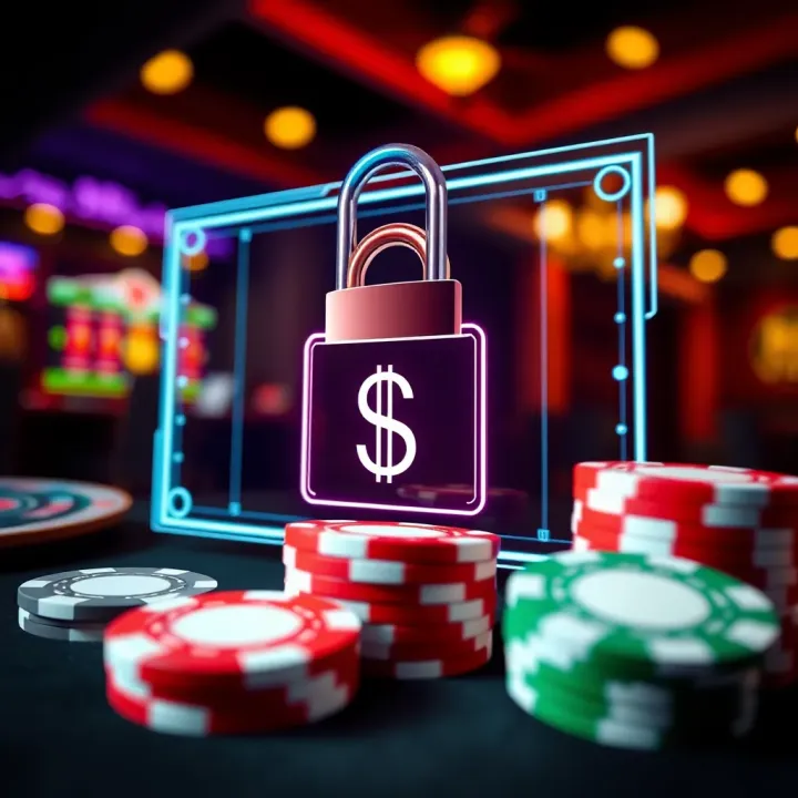 Safe and secure online gambling concept with digital lock and poker chips