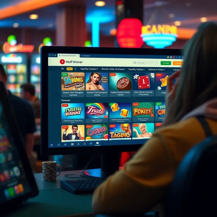 Illustration of a computer screen displaying secure online gambling platform features for Australian players