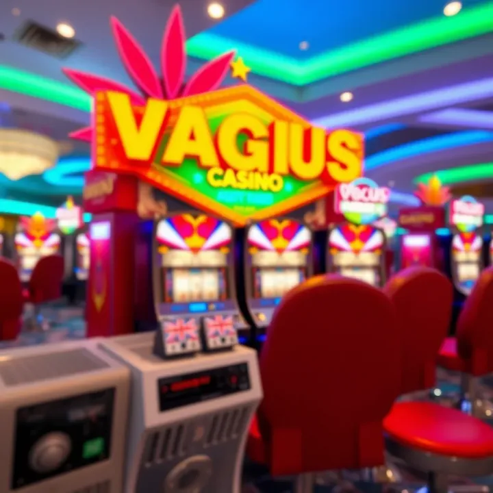 Bright and colorful online casino interface with slot machines and poker chips