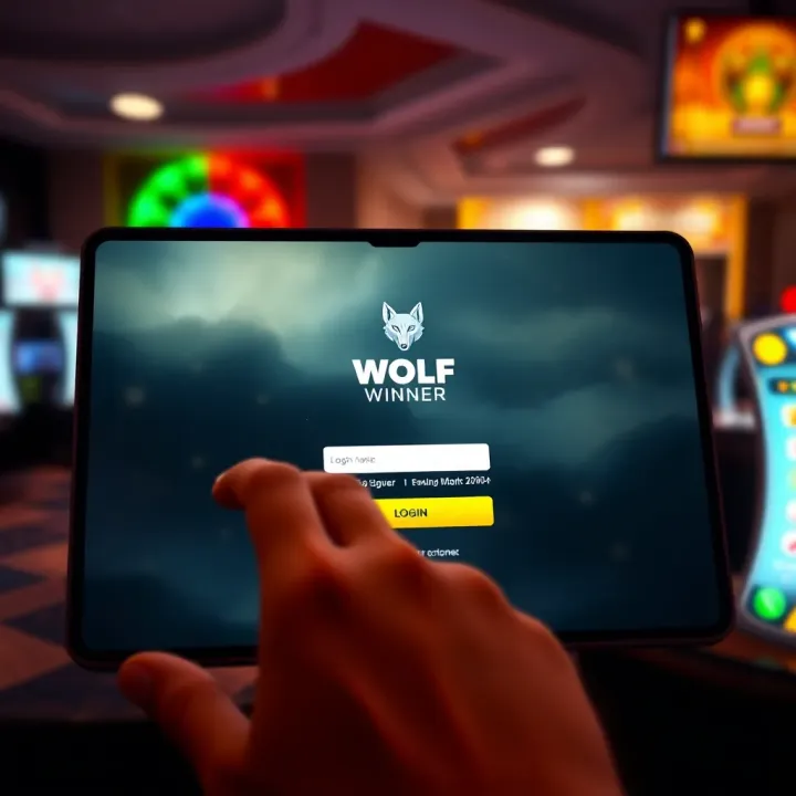 User entering login details on a digital device for Wolf Winner Casino Australia