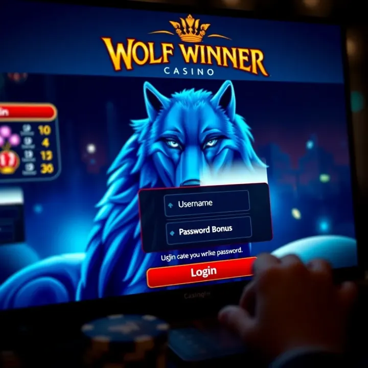 Login screen of Wolf Winner Casino showing username and password fields