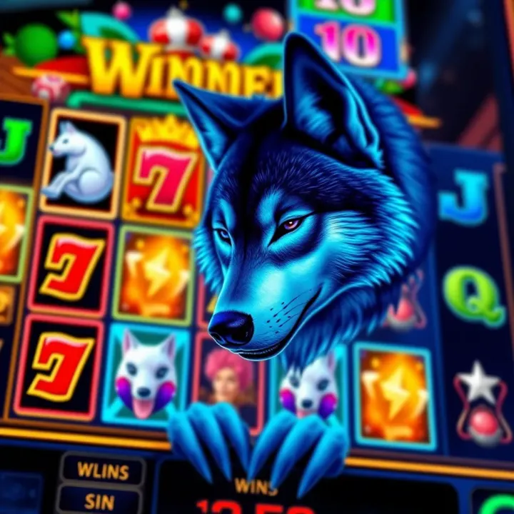 Colorful Wolf Winner Pokies game screen showing various symbols and reels in action